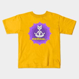 Meditating Cat, mandala and Meomm Sign for yoga Kids T-Shirt